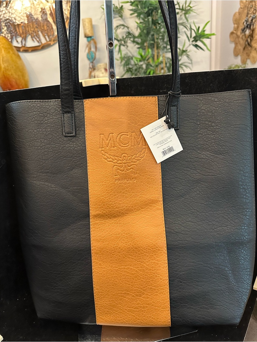 MCM #215 Parfume Gift With Purchase Black  Leather Messenger Tote